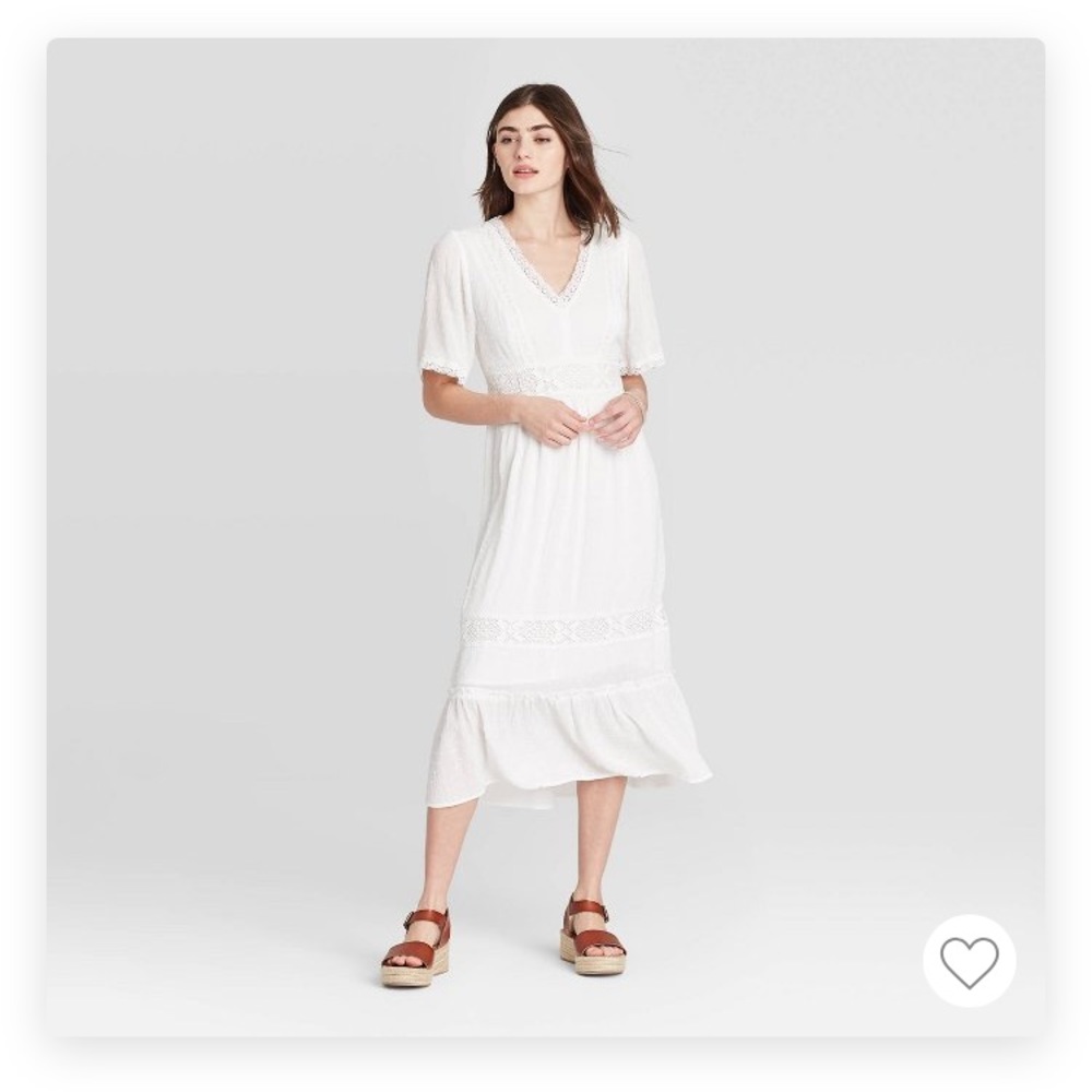 Lacey white dress- mid calf length